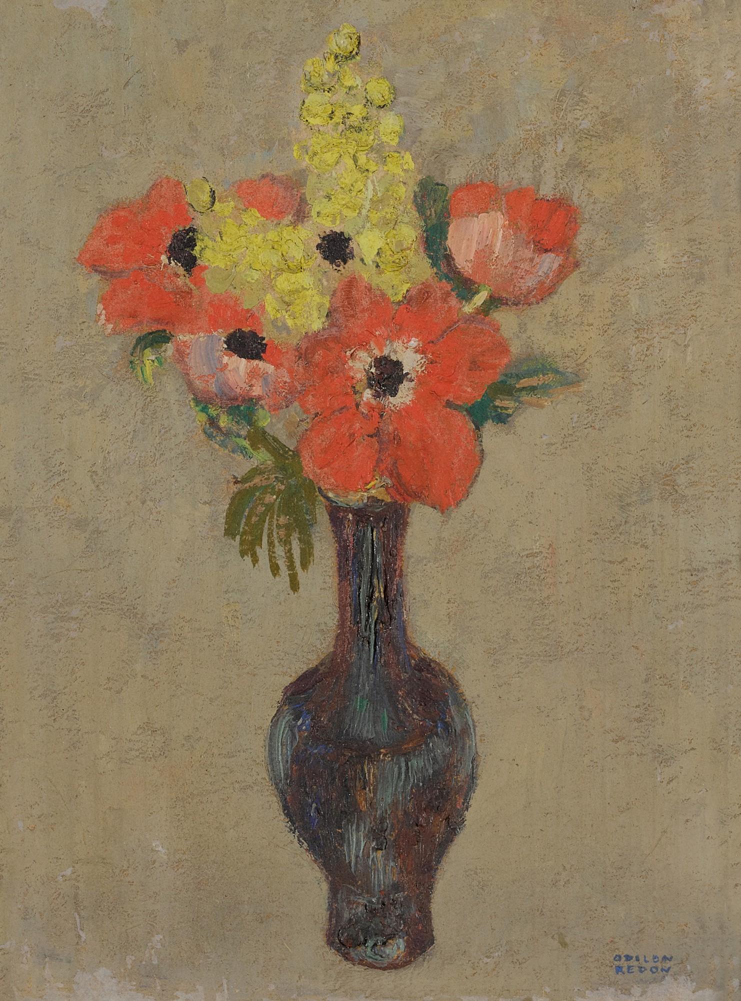 Odilon Redon - Vase de coquelicots et mimosas