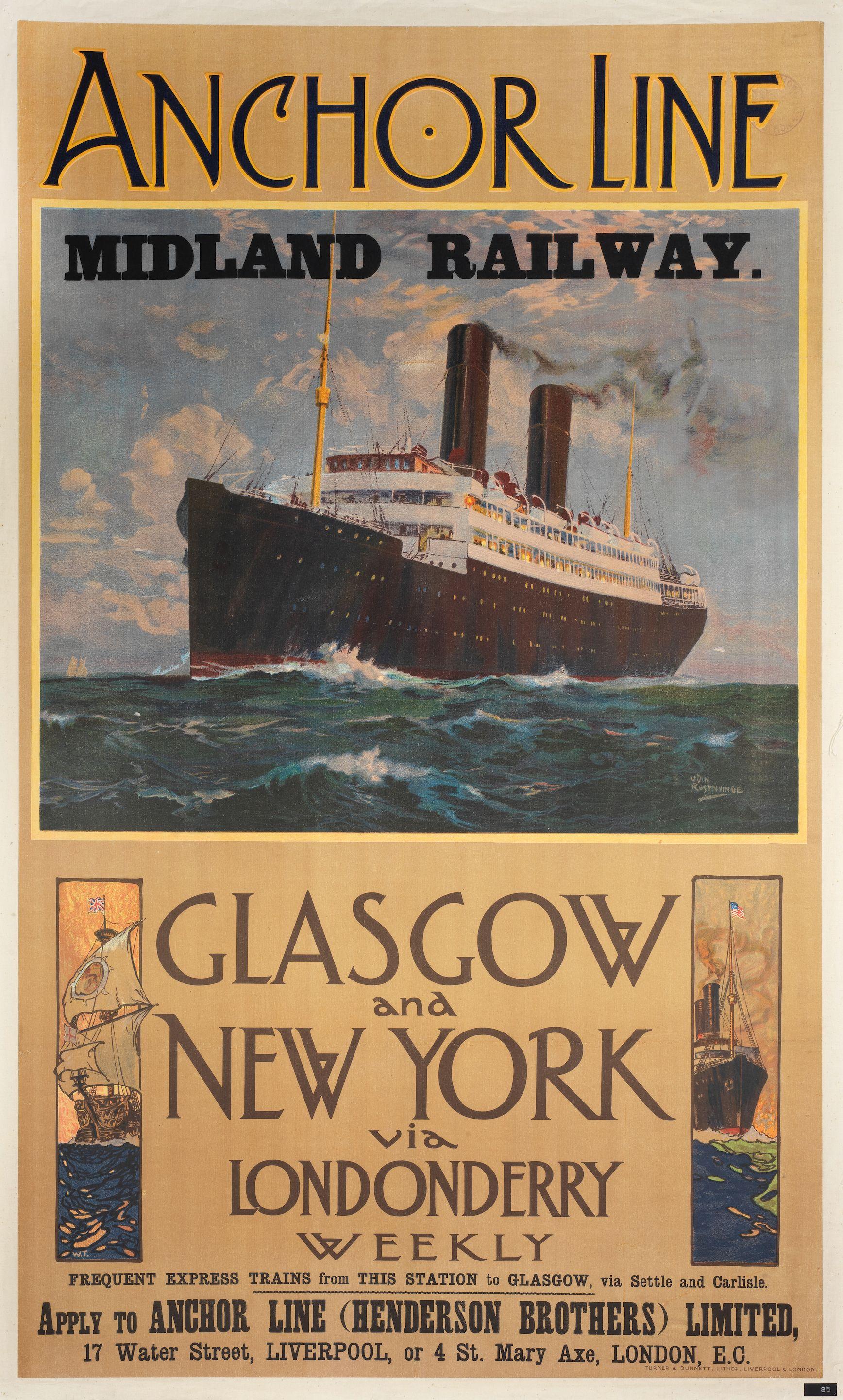 Odin Rosenvinge - Anchor Line. Midland Railway. Glasgow & New York Via Londonderry