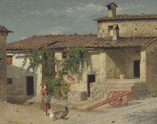 Odoardo Borrani - Italian Feeding Chickens