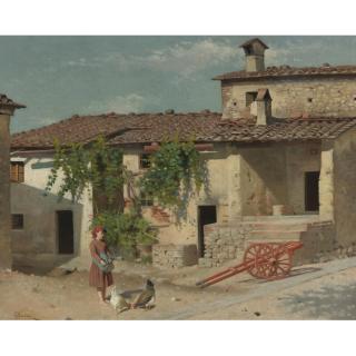 Odoardo Borrani - Italian Feeding The Chickens