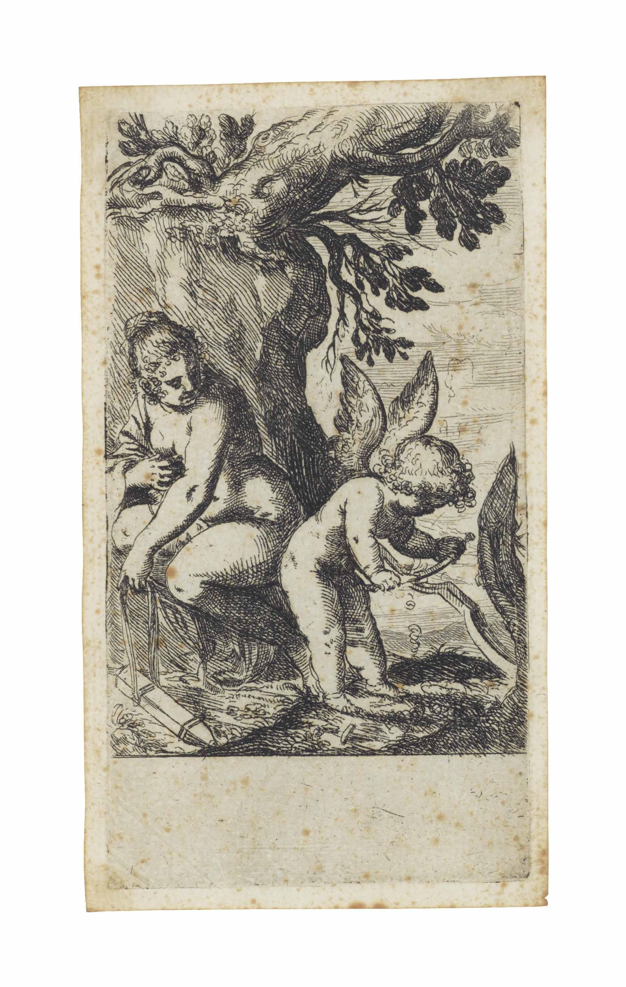 Odoardo Fialetti - Venus regarding Cupid who is cutting a new bow, from: Scherzi d’Amore