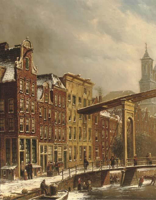 Oene Romkes de Jongh - An Amsterdam Canal With The Mozes And Aaron Church Beyond