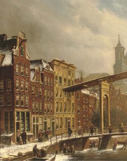 Oene Romkes de Jongh - An Amsterdam Canal With The Mozes And Aaron Church Beyond