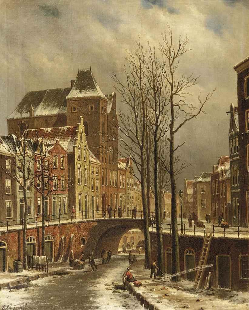 Oene Romkes de Jongh - The fortified city castle Oudaen on the Oude Gracht in winter, Utrecht