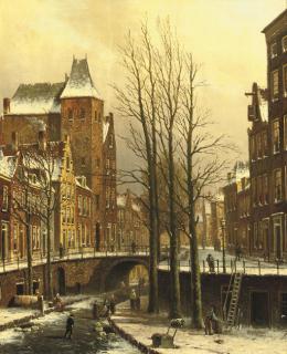 Oene Romkes de Jongh - The fortified city castle Oudaen on the Oude Gracht in winter, Utrecht