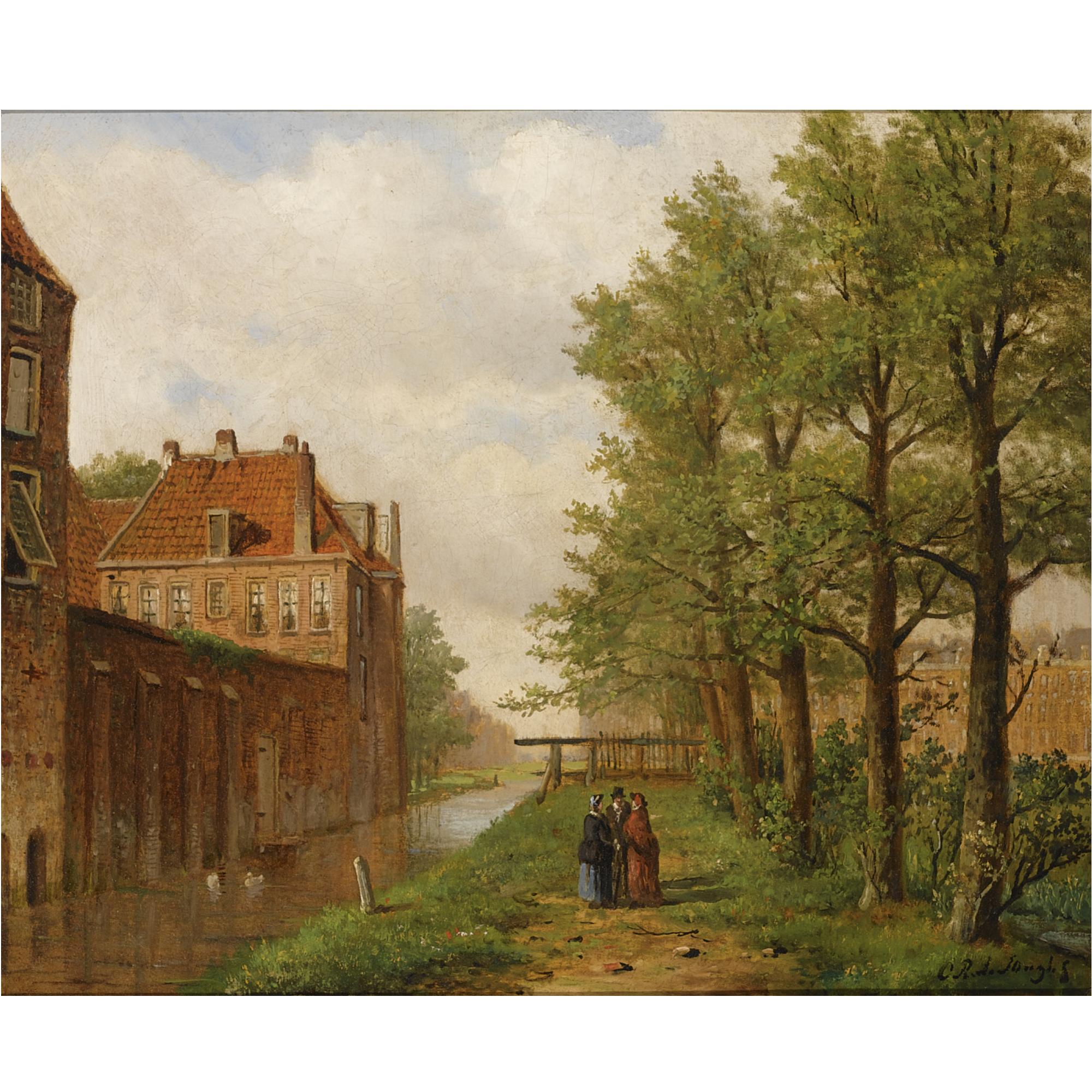 Oene Romkes de Jongh - Waterpalace With Strolling Figures