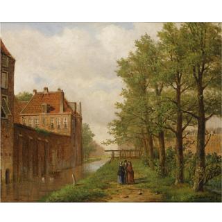 Oene Romkes de Jongh - Waterpalace With Strolling Figures