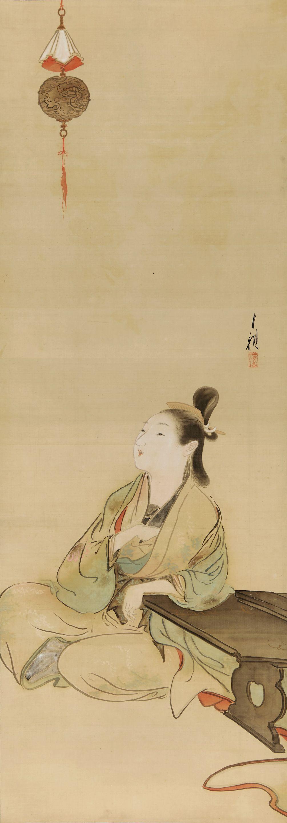Ogata Gekko - Courtesan Admiring an Embroidered Ball