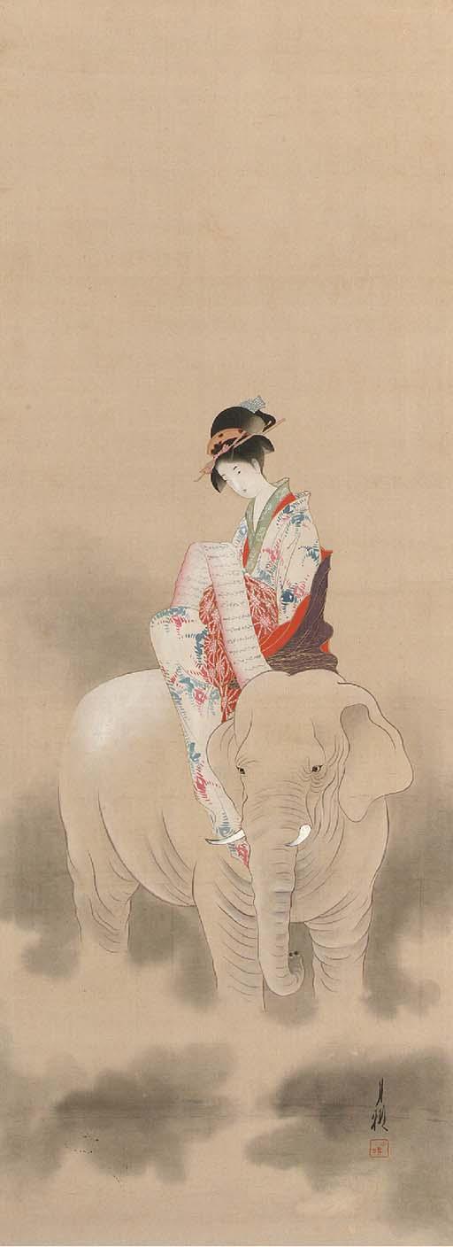 Ogata Gekko - The courtesan of Eguchi as the bodhisattva Samantabhadra (Fugen), early Meiji period (late 19th century)