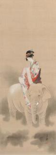 Ogata Gekko - The courtesan of Eguchi as the bodhisattva Samantabhadra (Fugen), early Meiji period (late 19th century)