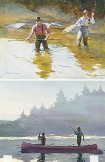 Ogden Pleissner - Salmon Fishing (recto) and Fishermen in a canoe (verso)