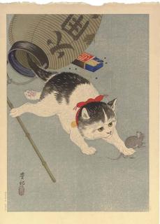 Ohara Koson - Cat trapping a mouse, n.d.