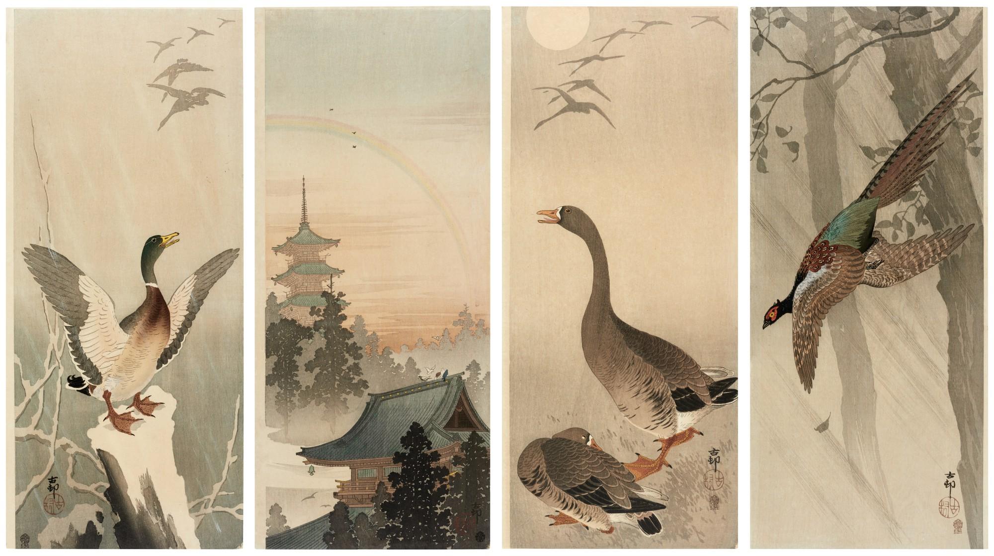 Ohara Koson - Four woodblock prints