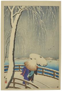 Ohara Koson - Yanagibashi no yuki (Snow at Yanagibashi)
