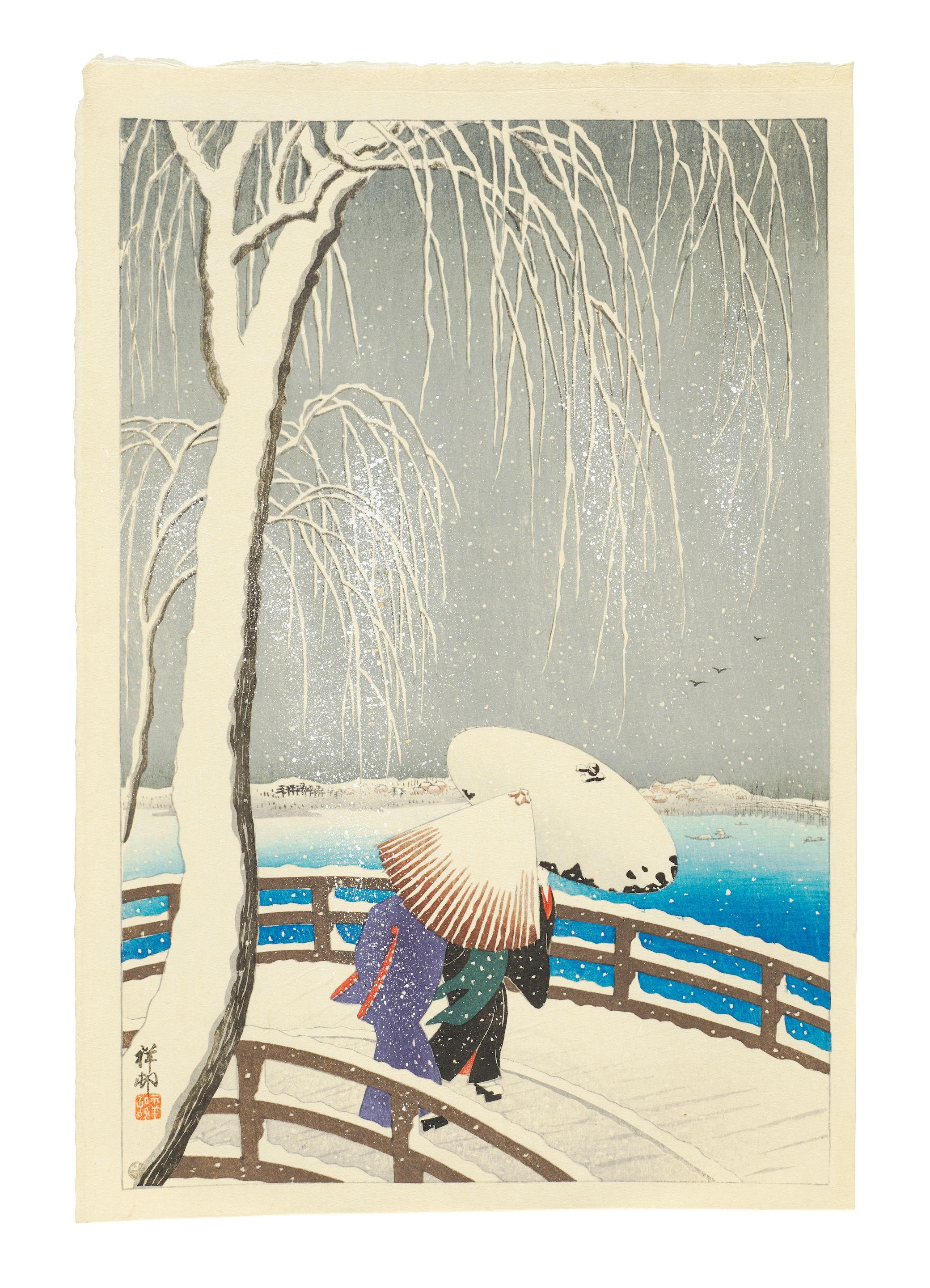 Ohara Koson - Yanagibashi no yuki (Snow at Yanagibashi)