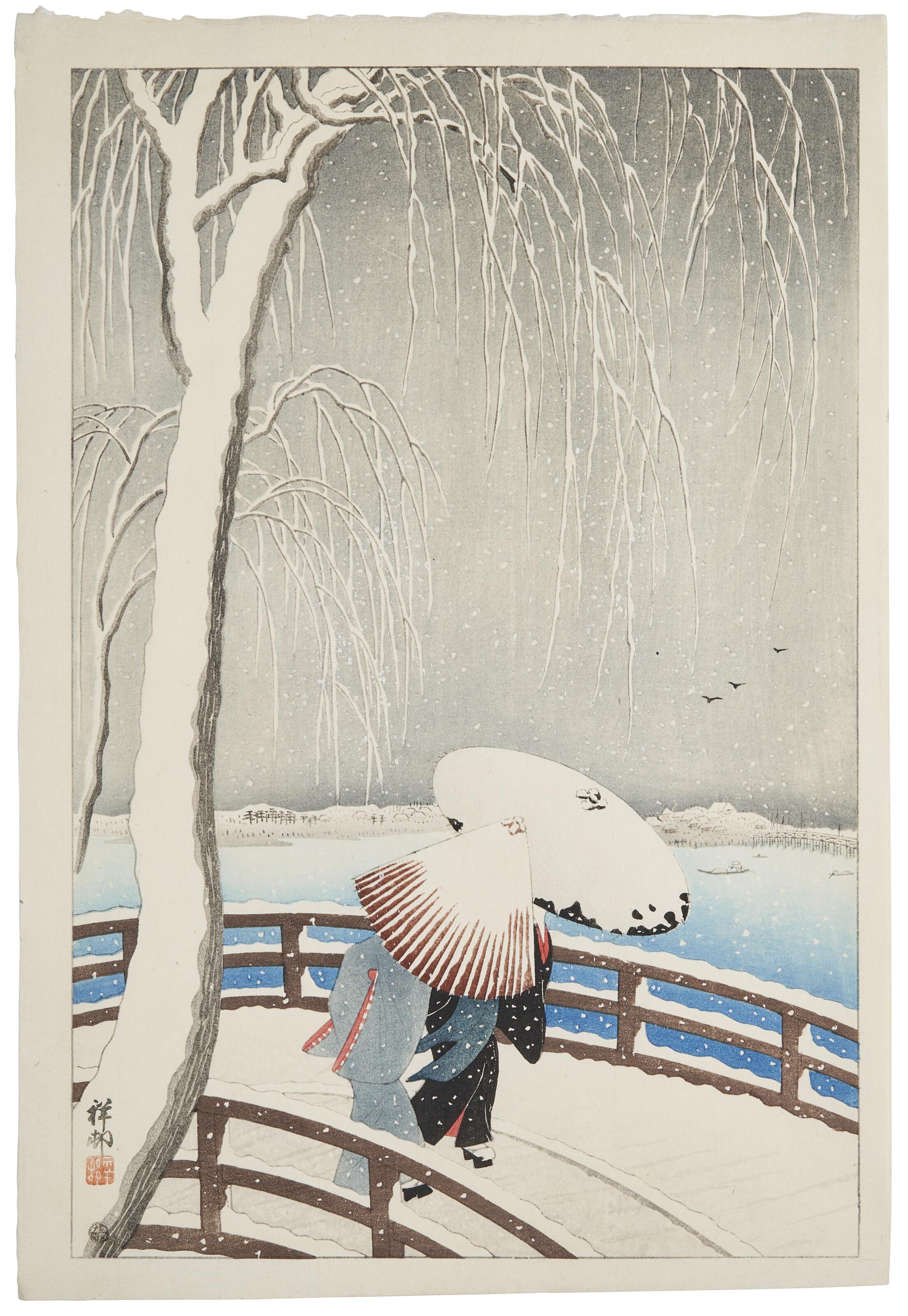 Ohara Koson - Yanagibashi no yuki (Snow at Yanagibashi)