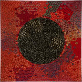 Oksana Mas - Black Sphere against a Red Background