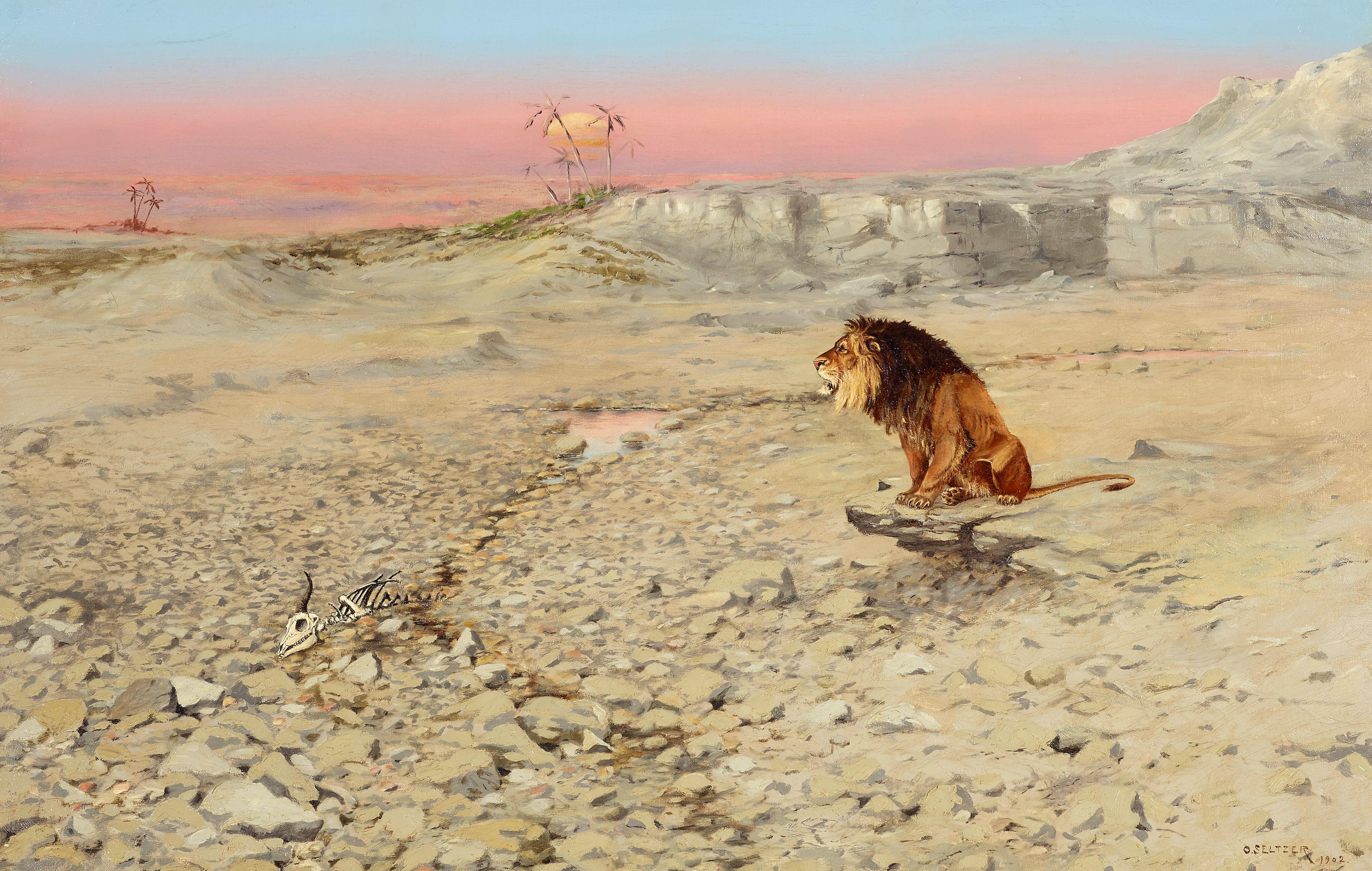 Olaf Carl Seltzer - An African lion in the desert