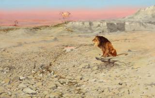 Olaf Carl Seltzer - An African lion in the desert