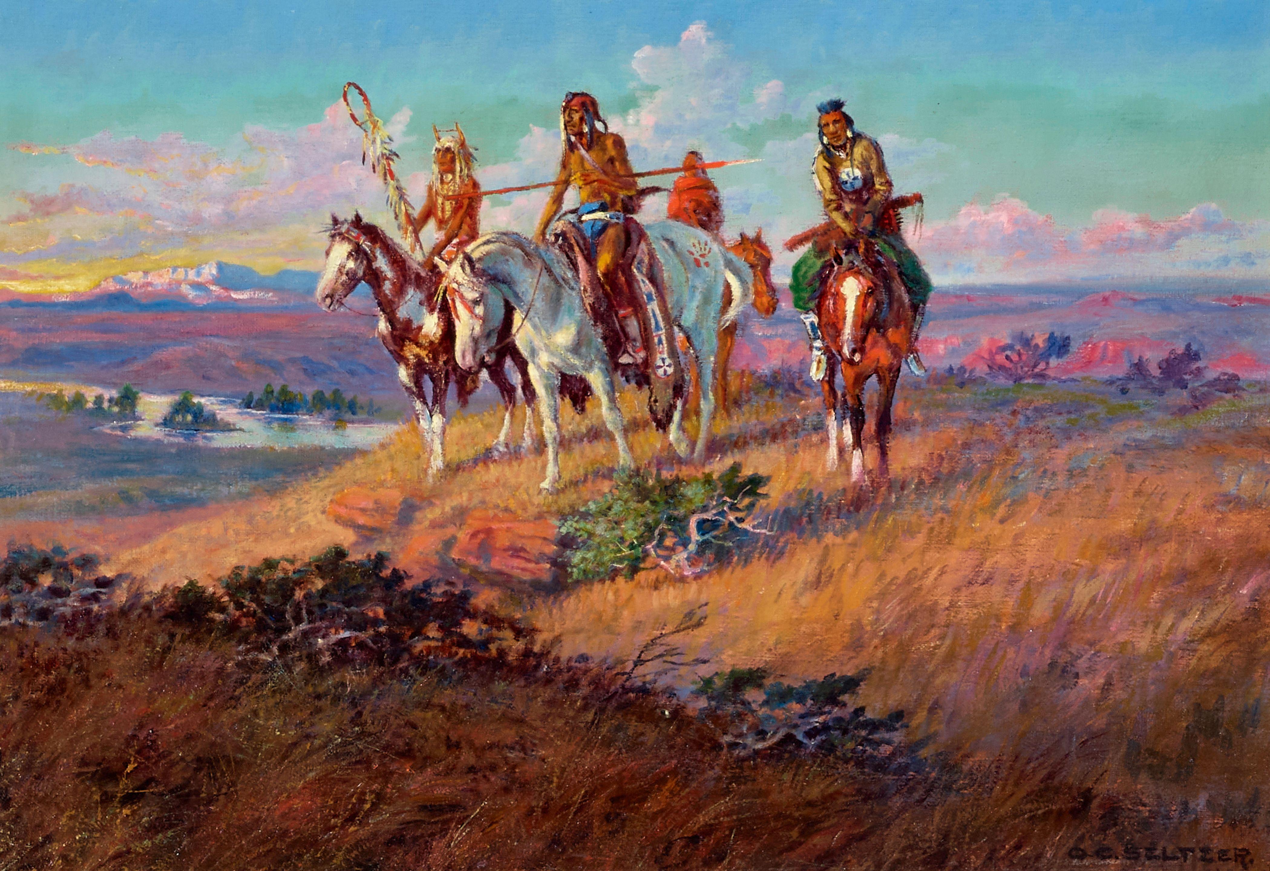 Olaf Carl Seltzer - Crow Scouts 11 x 15 3/4 in. framed 19 1/2 x 24 in.