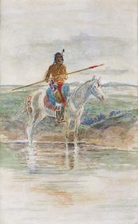Olaf Carl Seltzer - Mounted Indian with Spear