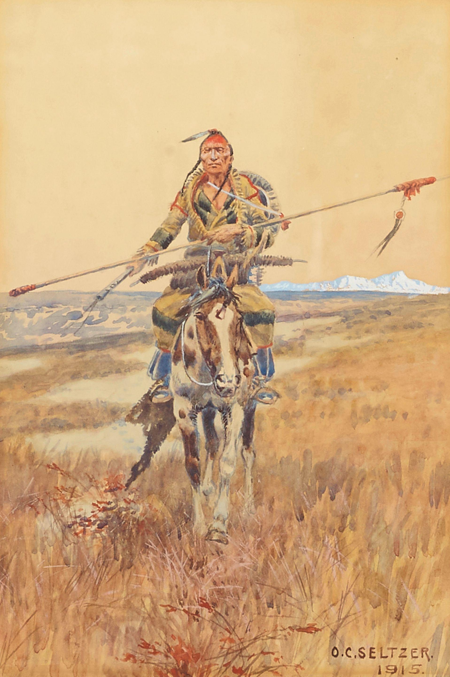 Olaf Carl Seltzer - Native American on Horseback sight 12 1/2 x 8 1/2 in. framed 20 1/2 x 16 1/2 in.