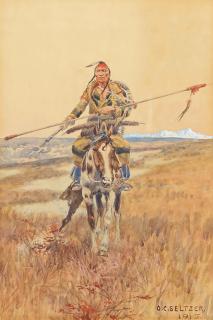 Olaf Carl Seltzer - Native American on Horseback sight 12 1/2 x 8 1/2 in. framed 20 1/2 x 16 1/2 in.