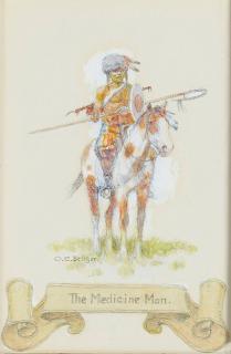 Olaf Carl Seltzer - The Medicine Man sight 5 3/4 x 4 in. framed 15 x 13 in.