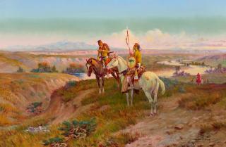 Olaf Carl Seltzer - The Scouting Party 20 1/4 x 30 1/4 in. framed 28 x 38 in.