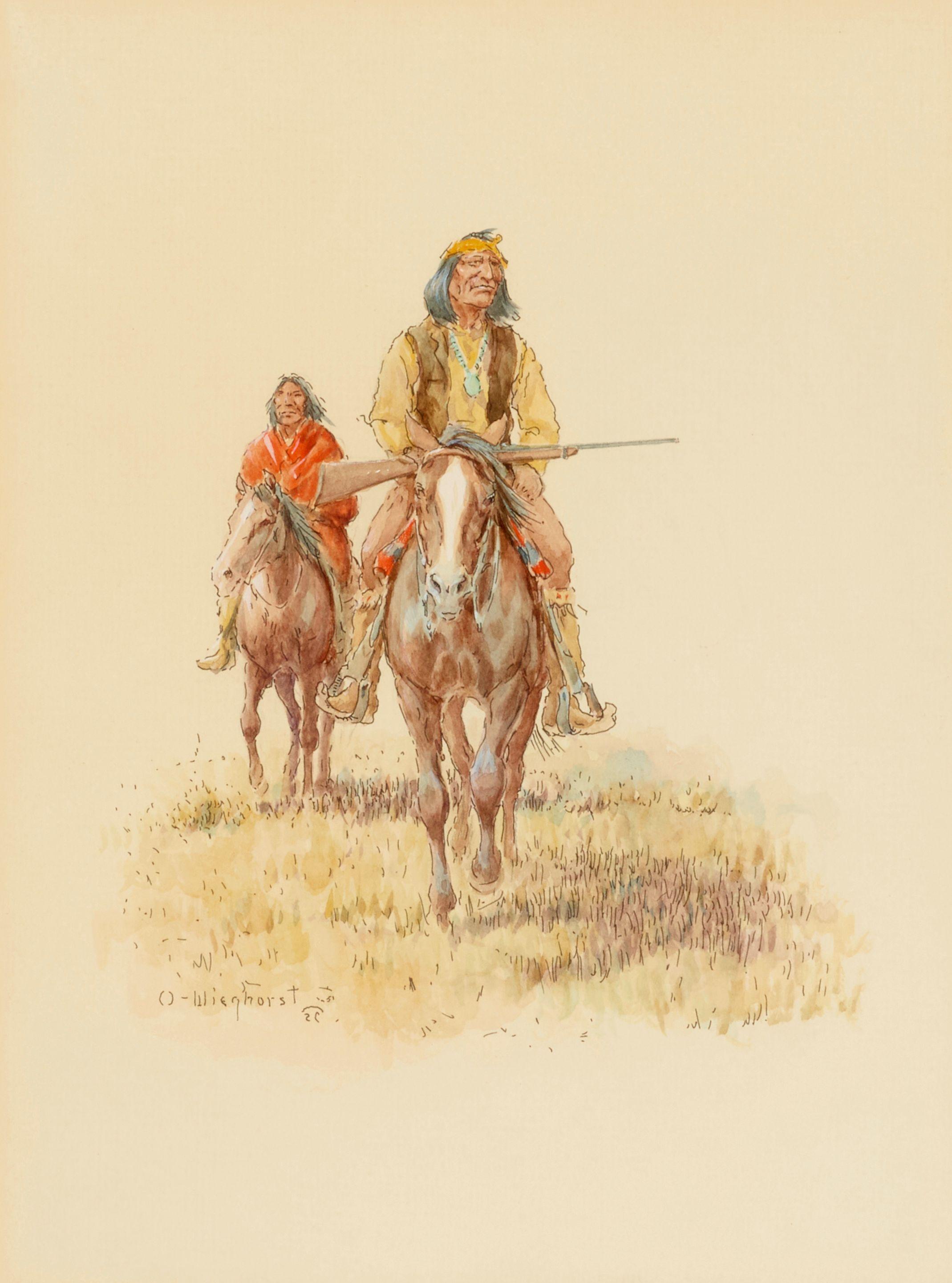 Olaf Carl Wieghorst - Two Navajos sight 11 3/4 x 8 3/4 in. framed 21 1/2 x 17 1/2 in.
