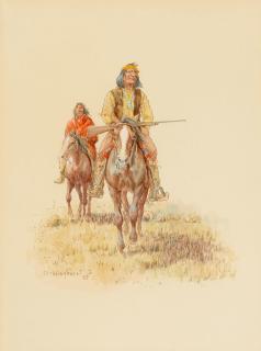 Olaf Carl Wieghorst - Two Navajos sight 11 3/4 x 8 3/4 in. framed 21 1/2 x 17 1/2 in.