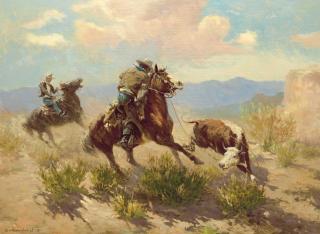 Olaf Karl Wieghorst - Cowboys Roping a Steer (Roping a Maverick)