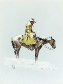 Olaf Wieghorst - Mounted Cowboy in the Snow
