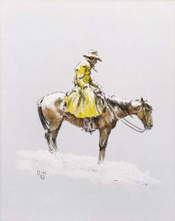 Olaf Wieghorst - Mounted Cowboy in the Snow