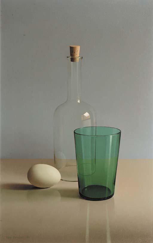 Olav Cleofas van Overbeek - Still life with a bottle, a glass and an egg