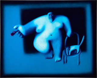 Oleg Tselkov - Woman with Cat and Butterfly