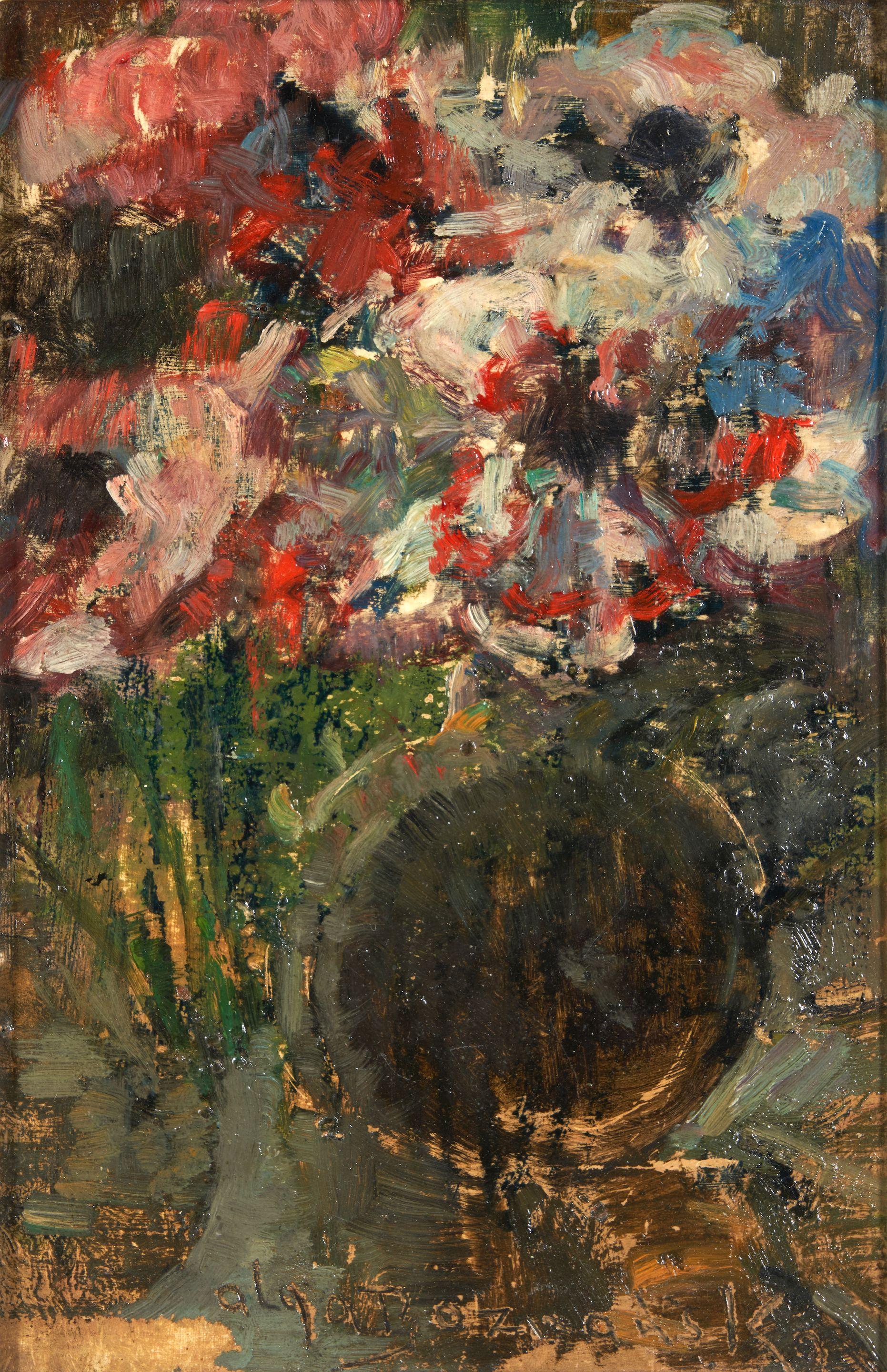 Olga Boznanska - Anemones framed 31.5 x 23.75 x 4.0 cm (12 2/5 x 9 1/3 x 1 3/5 in).