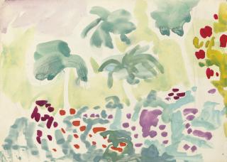 Olga Davenport - Flowering landscape; Orange, yellow and ultramarine; Townscape