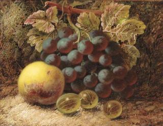 Oliver Clare - Grapes, gooseberries, and an apple, on a mossy bank