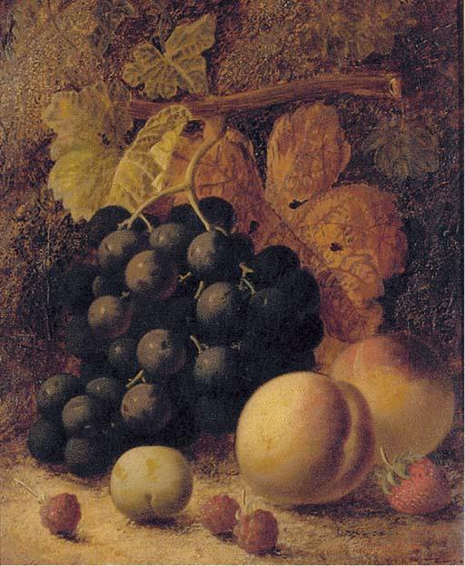 Oliver Clare - Grapes, peaches, raspberries, a greengage and a strawberry, on a mossy bank