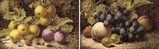 Oliver Clare - Grapes, pears, gooseberries and a strawberry, on a mossy bank; and Apples, plums, and raspberries, on a mossy bank