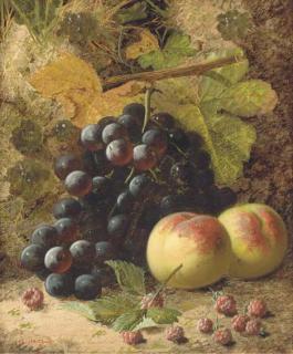 Oliver Clare - Peaches, Grapes And Raspberries On A Mossy Bank