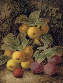 Oliver Clare - Plums and a strawberry; and Grapes, green plums and strawberries