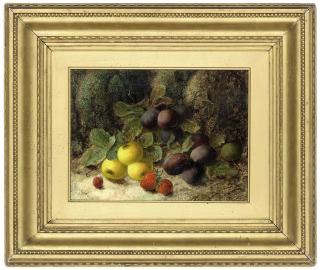 Oliver Clare - Plums, apples, strawberries and a raspberry, on a mossy bank