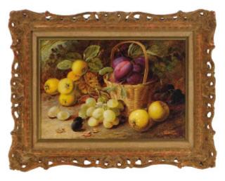 Oliver Clare - Still life of rasberries, plums and peaches on a table