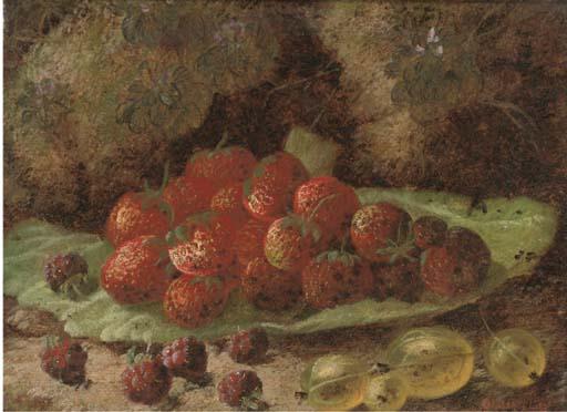Oliver Clare - Strawberries, Raspberries And Gooseberries On A Mossy Bank