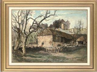 Oliver Hall, R.A., R.E., R.W.S. - Old barns, Waddon Manor, Dorset
