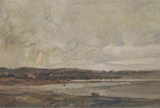 Oliver Hall, R.A., R.W.S., R.E. - A bridge in a river landscape