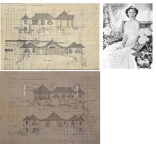 Oliver Messel - Two Etched Copies of Architectural Studies For Elevations West And South, And East And North of Les Jolies Eaux, Mustique