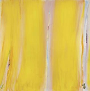 Olivier Debré - Jaune Léger Trace Rose Et Bleu Pâle Verticale Du Centre